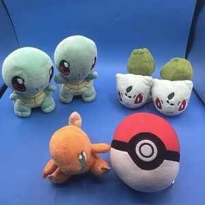 Pokemon Plush (LOT OF 6) Small 4-6" Squirtle, Bulbasaur, Charmander, Pokeball